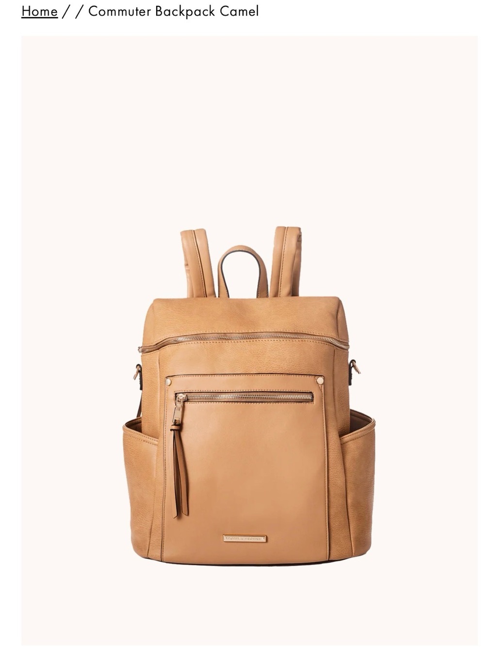 Poppy & Peonies Camel Tan Backpack with Front Zip Pocket